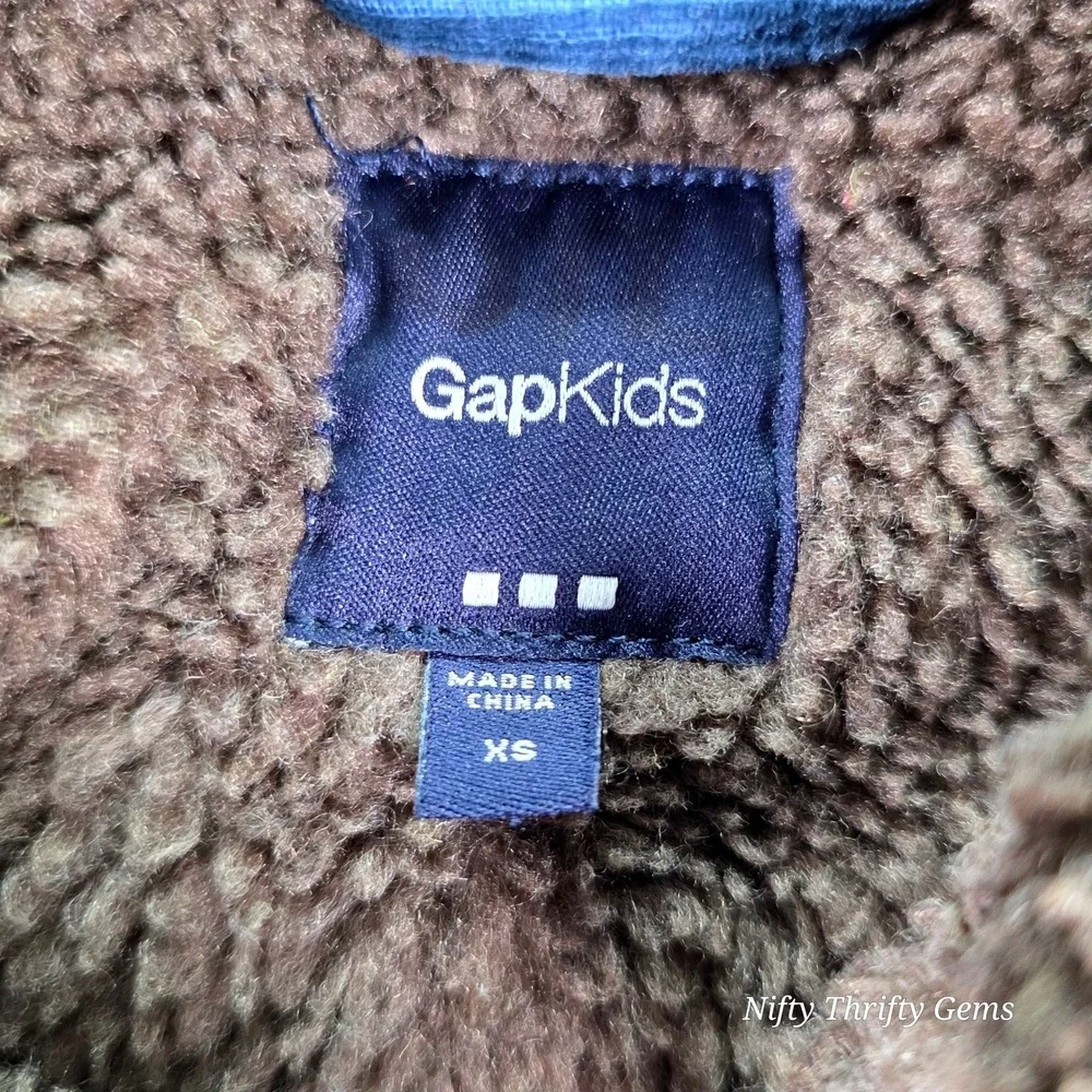 GapKids Corduroy Sherpa Lined Trucker Jacket Navy Blue Brown Kids Size‎ XS